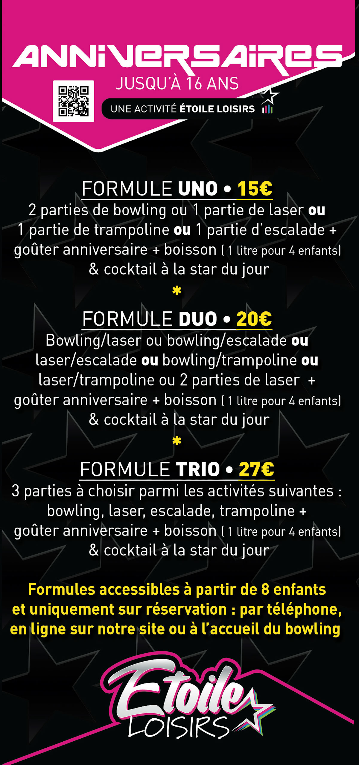 Tarifs Anniversaire enfants – Bowling de l’étoile – Étoile loisirs – Metz Zac d’Augny anniversaires enfants - étoile loisirs - metz zac d'augny